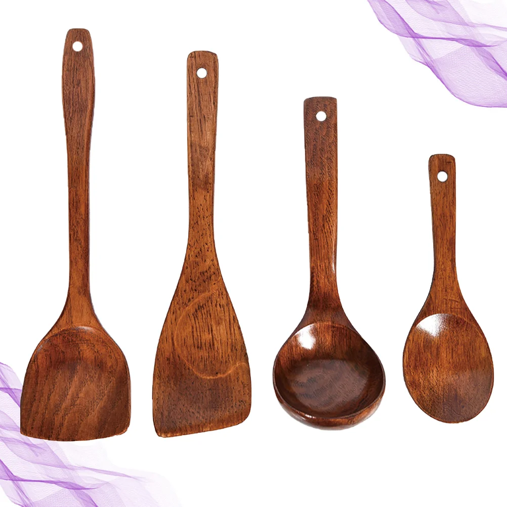 

Pack of 4 Hard Wood Spatula and Spoons Wood Cookware Utensils Set Wooden Cooking Spoons and Spatulas