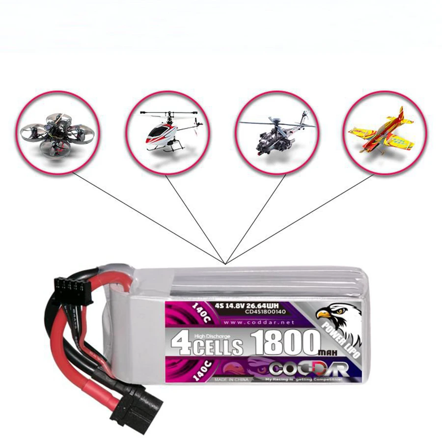 

CD4S1800140 1800MAH 4S 14.8V 140C Model Aerial UAV Rechargeable Lithium Battery Pack