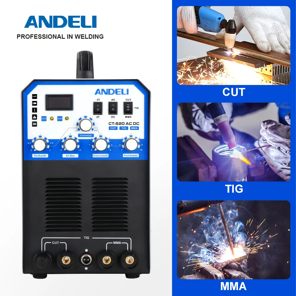 ANDELI CT-520 ACDC многофункциональный сварочный аппарат TIG/плазменная резка/MMA 3 в 1 TIG