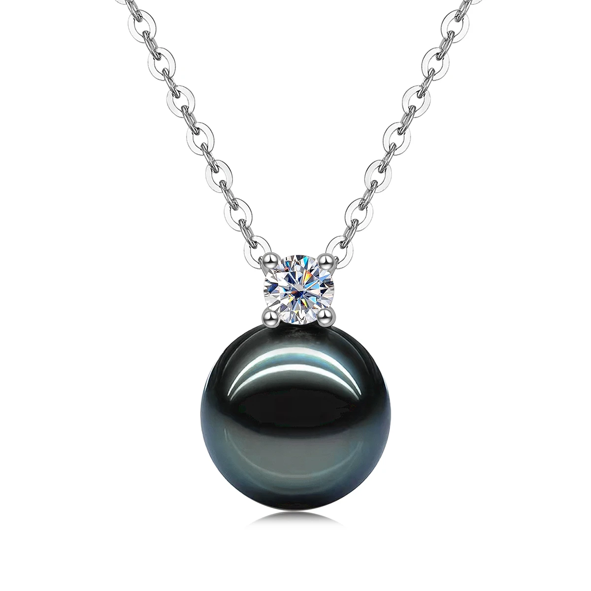 

Anu 9-10mm Natural Tahitian Black Pearl 0.3ct Moissanite Diamond Necklace 925 Sterling Silver Necklace Forman