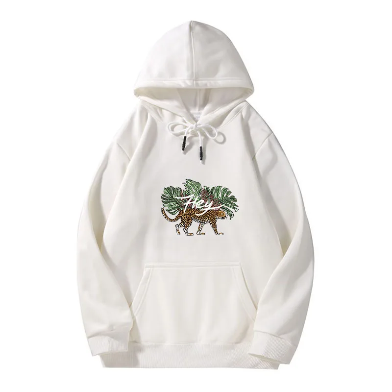 

Autumn and winter fashion hoodie cartoon leopard hand-painted leopard hand-painted plant leaves hand-written English letters car