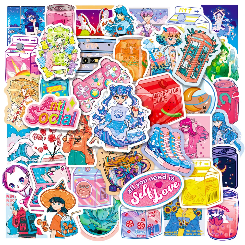 

100pcs ins wind Korean sticker beverage beautiful girl cartoon notebook water cup waterproof luggage graffiti sticker