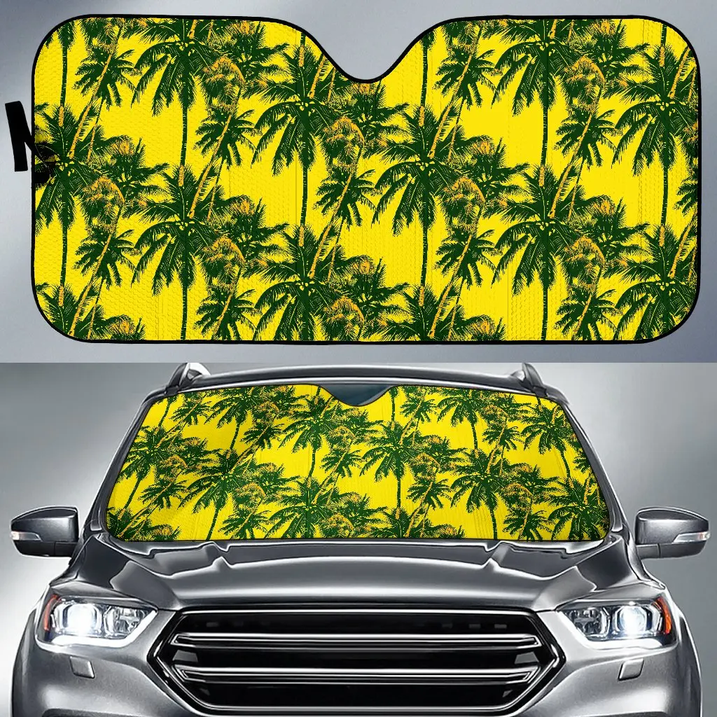 

Yellow Palm Tree Pattern Print Car Sun Shade