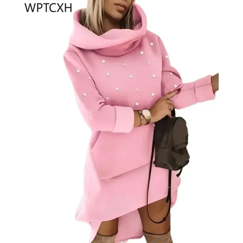

2024 Autumn Winter Spring Fashion Casual Female Clothing Elegant Dresses Women Beaded Hooded Sweatshirt Hot Selling Dress