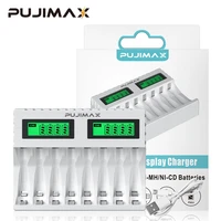 pujimax new 8slots led display smart battery charger for aaaaa nimh rechargeable batteries independent charging battery charger