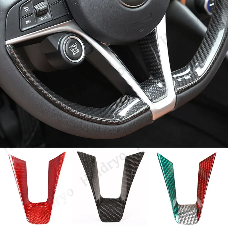 

Dry Real Carbon Fiber Steering Wheel Trim Cover For Alfa Romeo Giulia Stelvio
