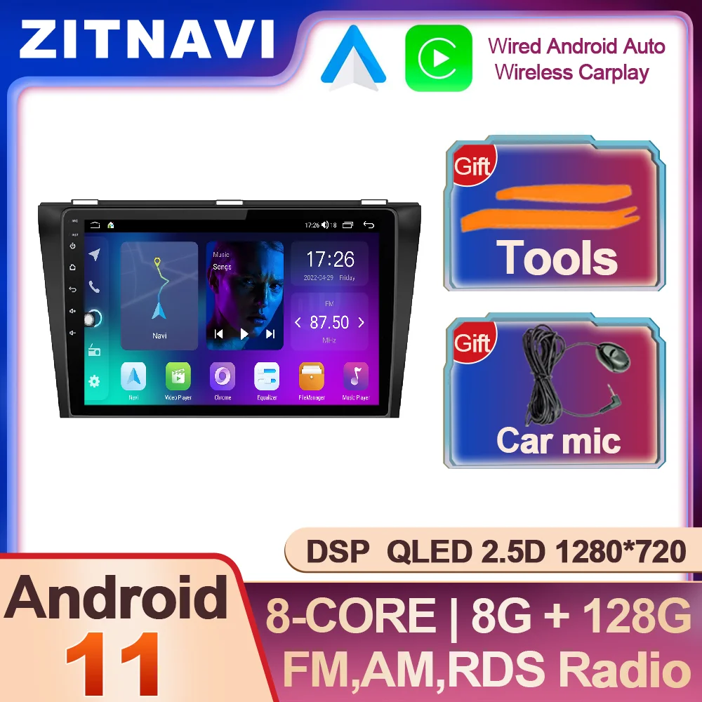 

Android 11 Carplay Auto Car radio GPS QLED stereo multimedia Video player For Mazda 3 2004 - 2009 autoradio 8core Navigation
