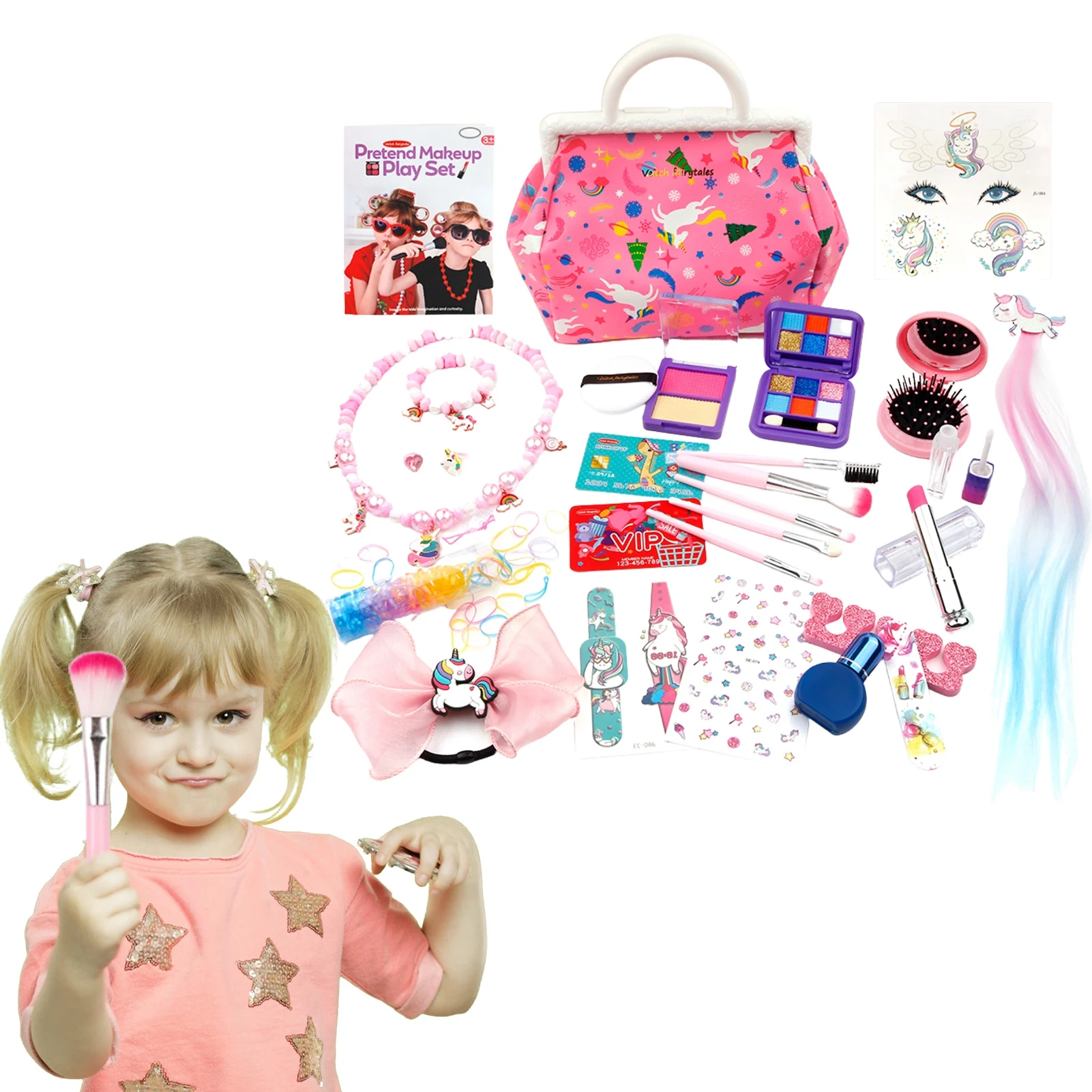 

Pretend Makeup Kit For Girls Washable Fake Makeup Set Pretend Play Makeup Set Children's Play Cosmetics Toys Holiday Birthday