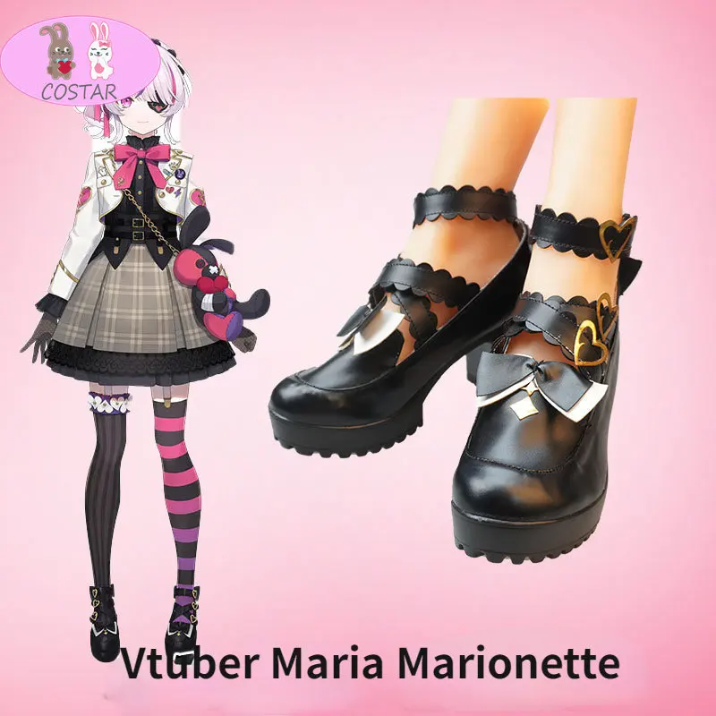 

Game Vtuber Nijisanji Maria Marionette Cosplay shoes Costume Halloween Women Anime Lolita Shoes Black High Heel Shoes