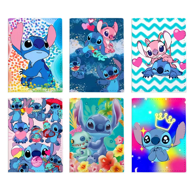 

2023 Disney Kawaii Passport Cover for Girls PU Leather Anime Figures Stitch Card Bags Cartoon Portable Fashion Card Holder Gifts