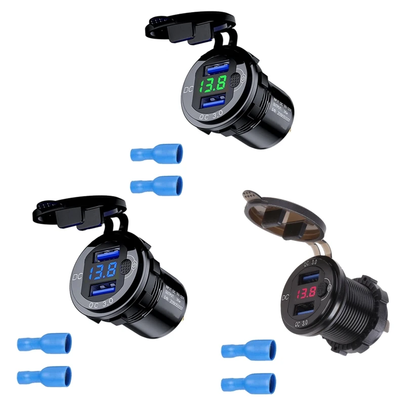 

12-24V Dual USB QC3.0 Socket with Voltmeter for Marine Yacht RV