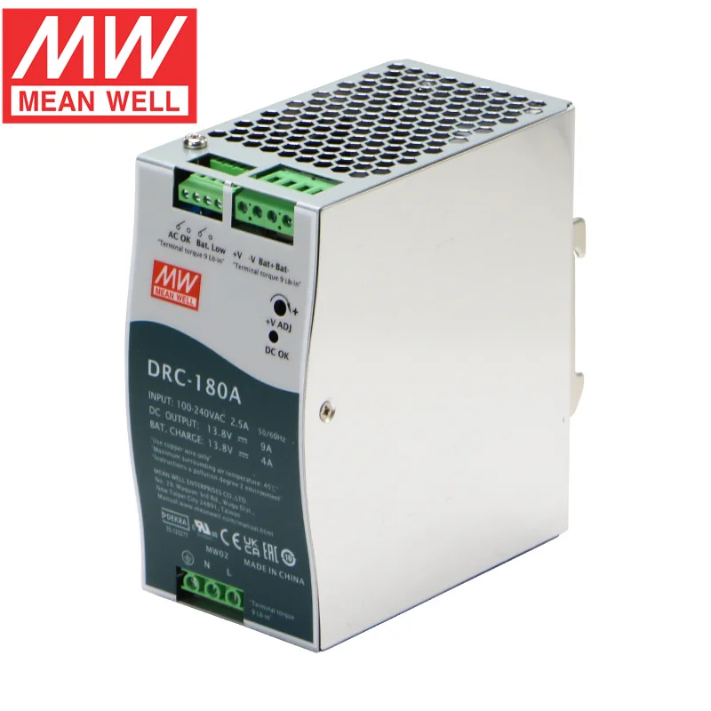 MEAN WELL DRC-180A B 180w Din Rail Power Supply with UPS AC DC 13.8v 27.6v Rechargeable Single Output Switching Power Supply