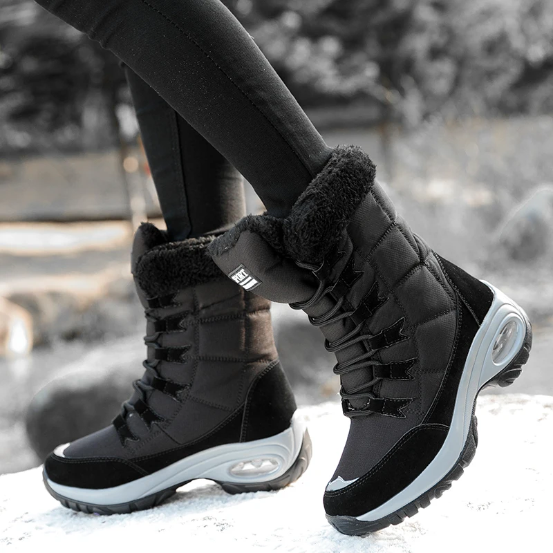 

Women Shoes Winter Keep Warm Quality Mid-Calf Snow Boots Ladies Lace-up Comfortable Waterproof Booties Thigh High Leather Boots