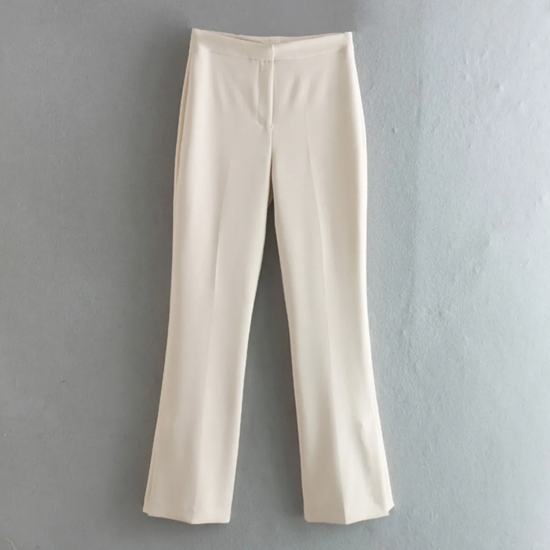 

Withered 2022 England Style Fashion Simple Beige Color Straight Trousers Suit Pants Women