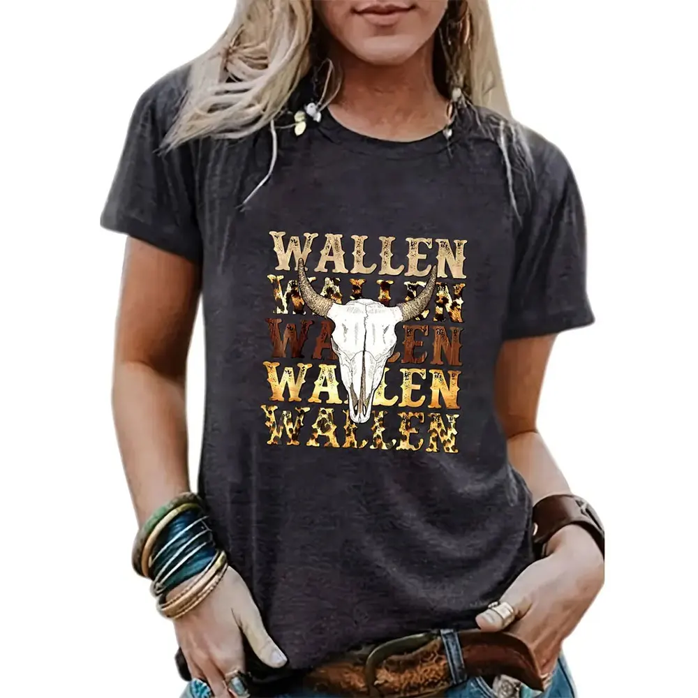 Женская футболка с коротким рукавом круглым вырезом и 3D-принтом лошадей