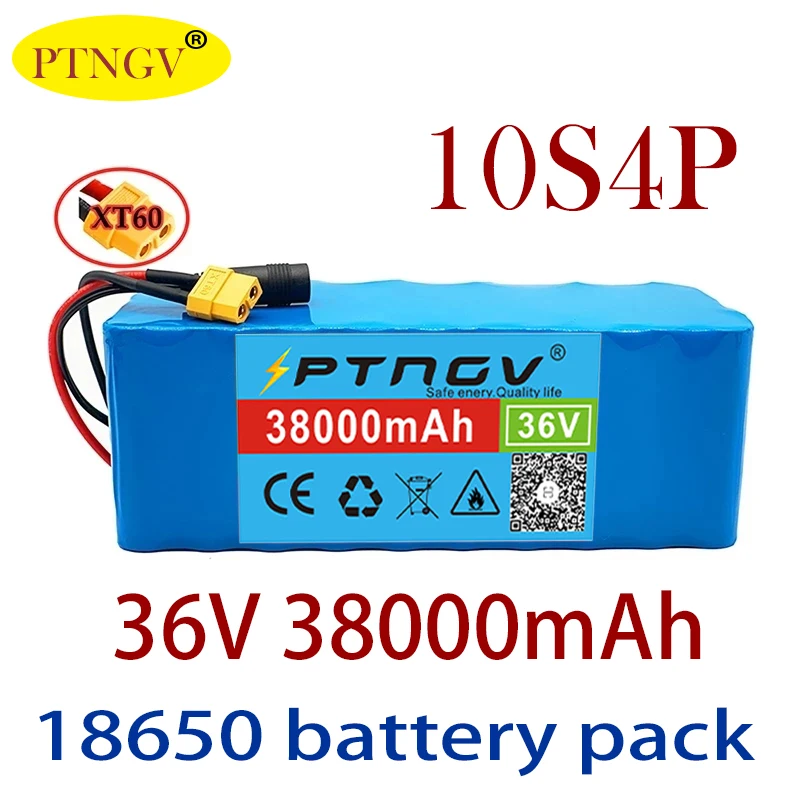 

Nieuwe 36V 10s4p 38Ah 600W Grote Capaciteit 18650 Lithium Batterij Elektrische Fiets Scooter Met Bms XT60 Plug Batterij Pack
