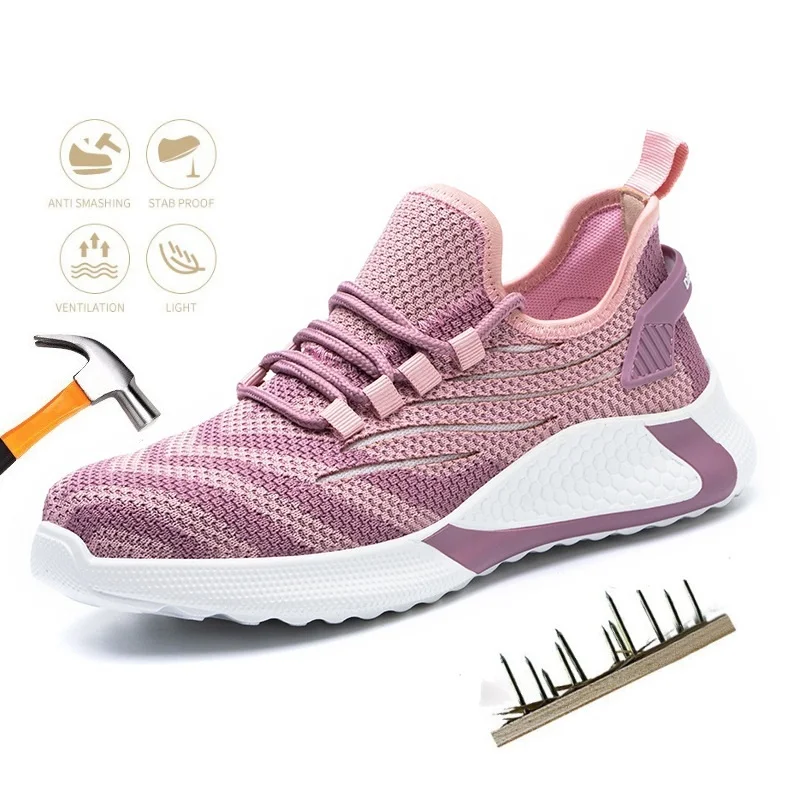 

Flying Woven Anti-Smashing Puncture-Proof Steel-Head Toe Breathable Lightweight Labor Protection Safety Shoes for Men and Women