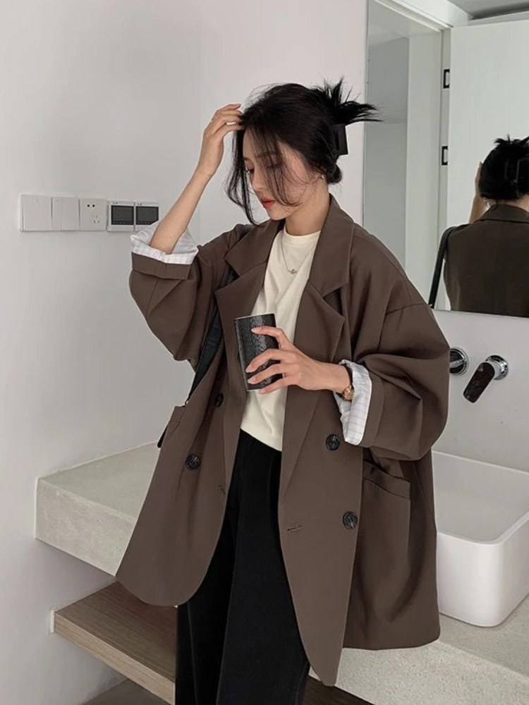 

Новый женский двубортный простой модный Свободный блейзер для весны, модный Женский блейзер, куртка 2022, элегантный женский Блейзер, топы