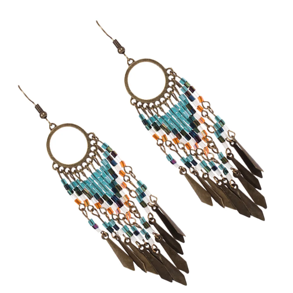

1 Pair of Beaded Tassel Earrings Fashion Macrame Earrings Alloy Earrings