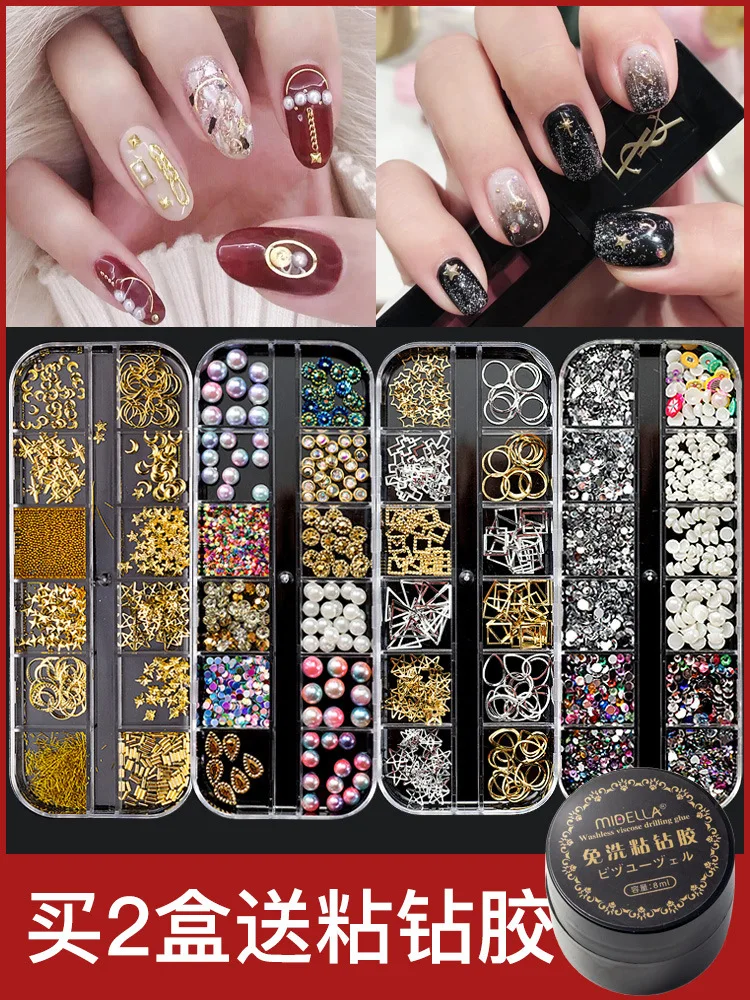 12 типов заклепочных ногтей, украшение для ногтей, смешанные кристаллы, бриллианты для ногтей, ногтевые стразы разных размеров, драгоценные камни, металлические заклепки для ногтей, гвоздики