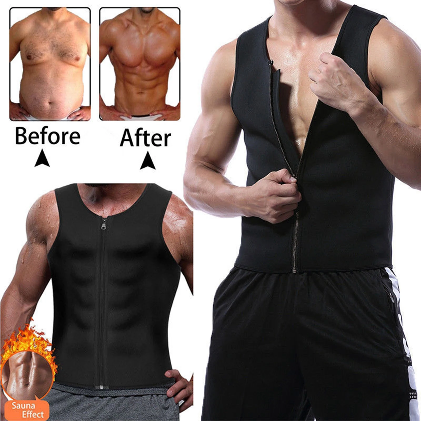 

Men's Sweat Vest Body Shaper Zipper Sauna Tank Top Neoprene Compression