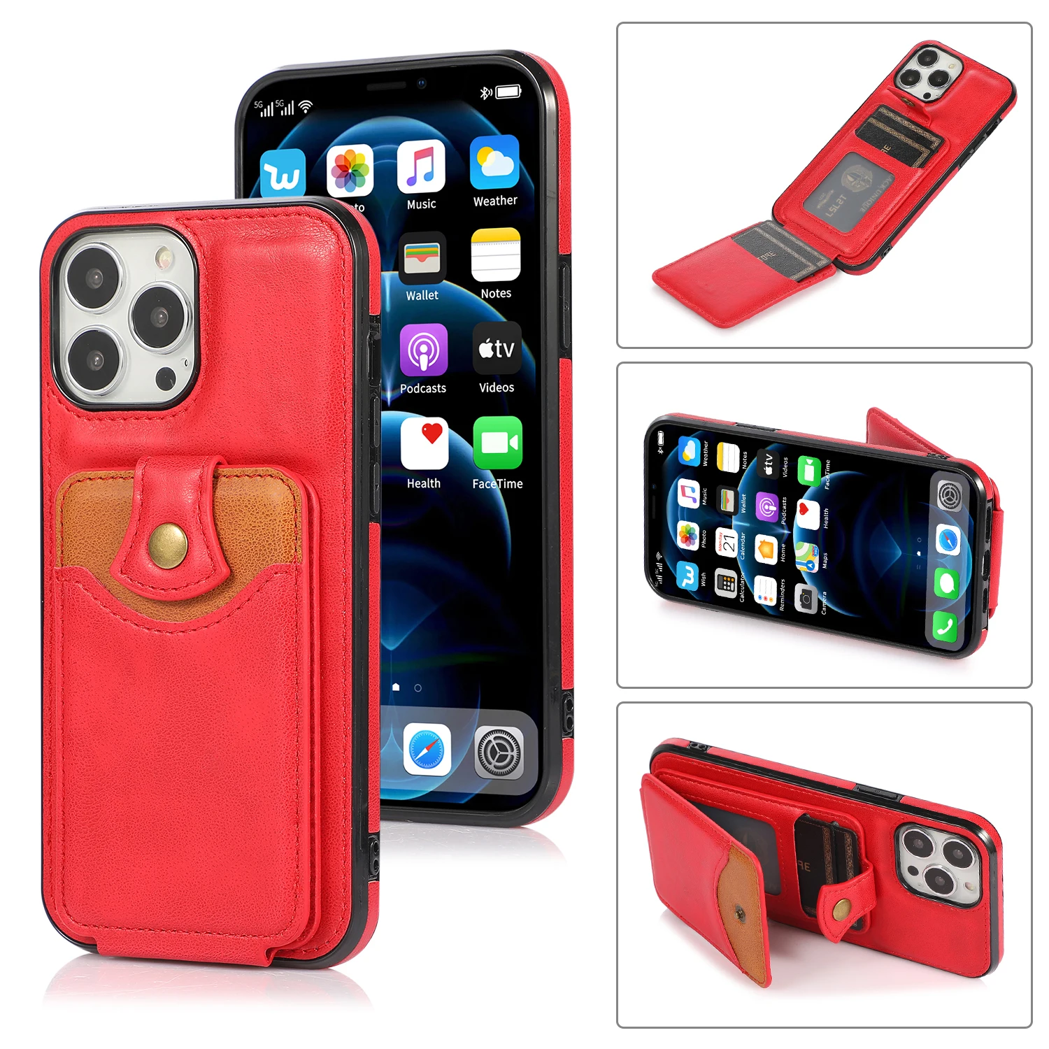 

Card Slots Phone Case for iPhone 14 13 12 Pro Max Mini 11 X XR XS Max 7 8 6S Plus SE2020 Leather Wallet Protect Shockproof Cover