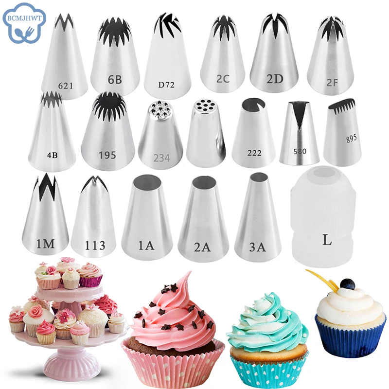 

19PCS Cookie Cake Decorating Tips Set Russian Open Star Piping Nozzles Tips Cupcake Cookies Icing Piping Pastry Nozzles