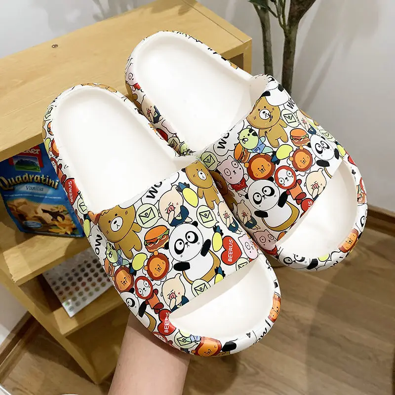 Fashion Graffiti Sandals Women Thick Platform Slippers Soft Sole Non-Slip Home Floor Slides Woman Summer Flip Flops Beach Shoes
