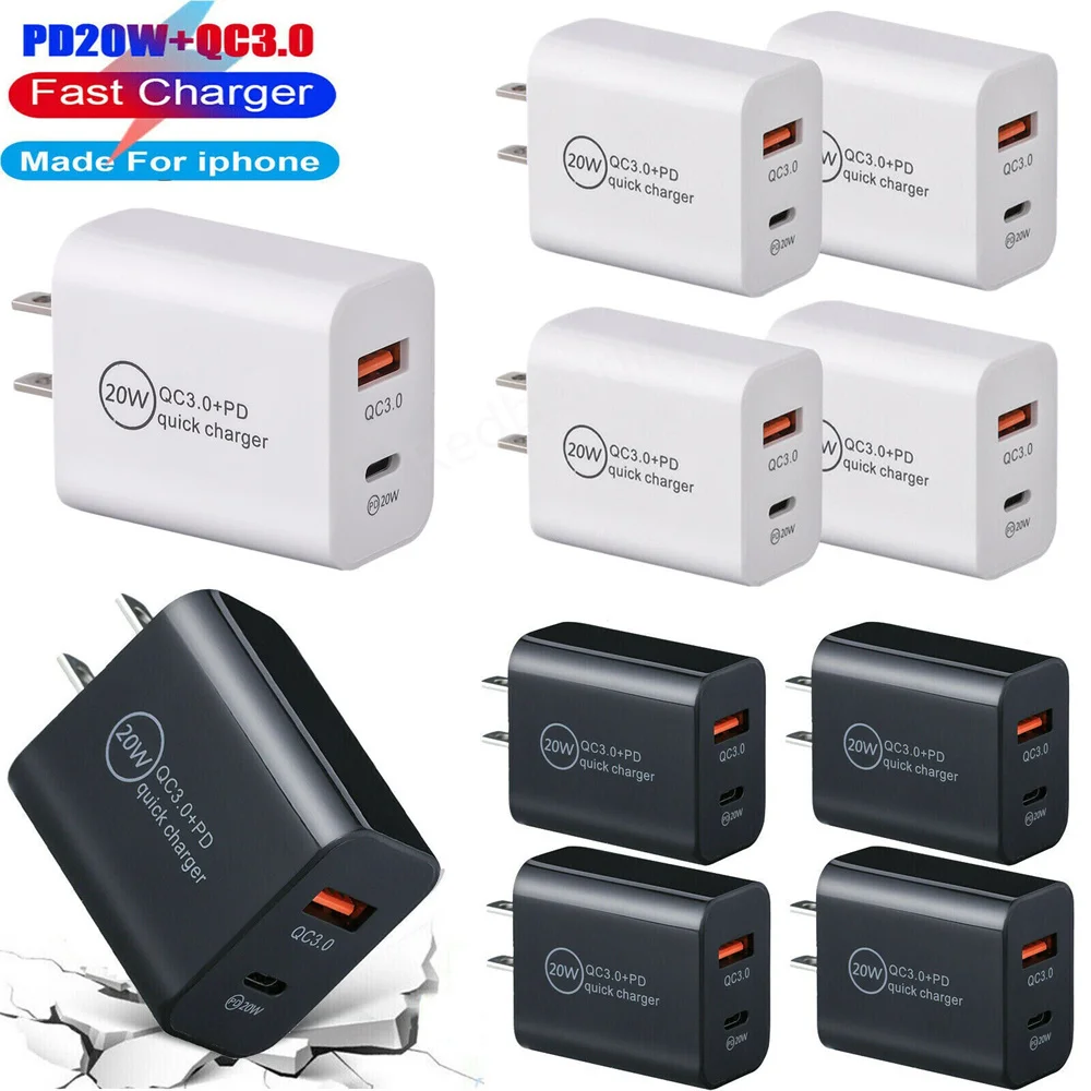 

100pcs/lot 20W Quick Charging A+C PD Wall Charger Portable Power Adapters For Iphone 12 13 14 Pro Samsung S22 htc xiaomi huawei