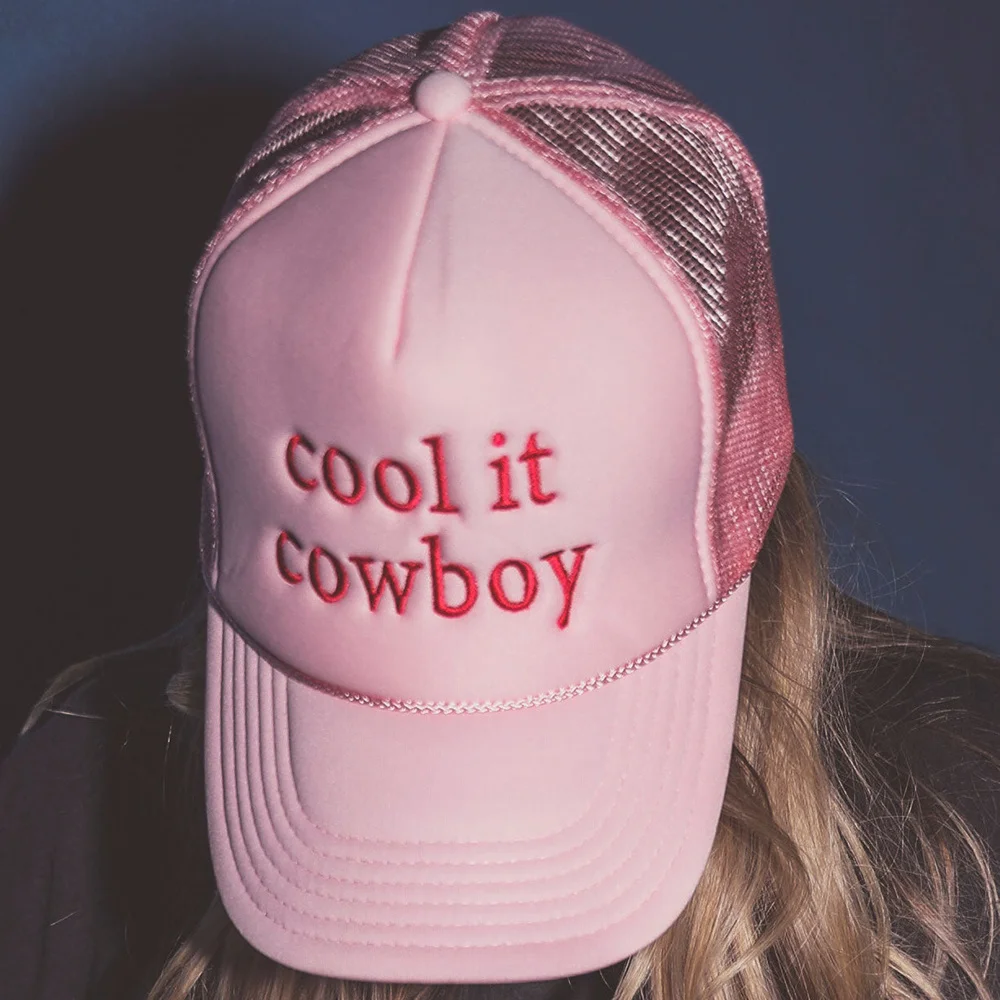

Cool It Cowboy Trucker Hat Girly Pink Summer Woman Embroider Mesh Cap Mom Hats