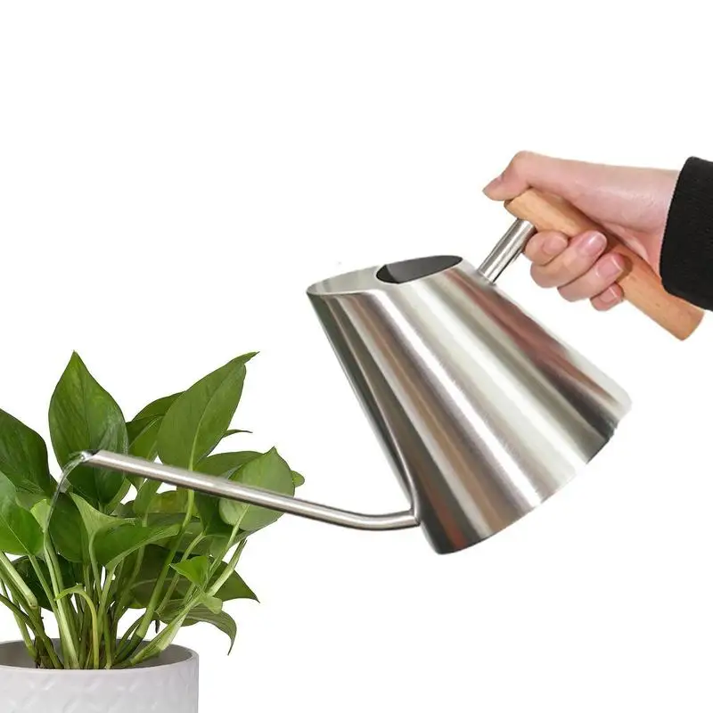 

Long Spout Watering Can Stainless Steel Houseplant Watering Can 900ML Garden Watering Tool Long Design Wooden Handle Decorative