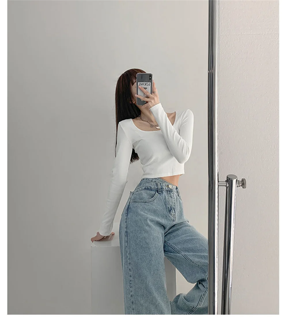 2022 Retro Style High-Waist Design Cross-Waist Jeans Women's Summer New Slim Straight Drapey Mopping Trousers