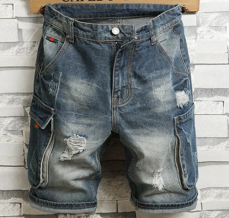 

2023New Denim Jeans Shorts Straight Denim Shorts Multi-pocket Jeans Good Quality Men Loose Casual Short Jeans Knee Length Jeans