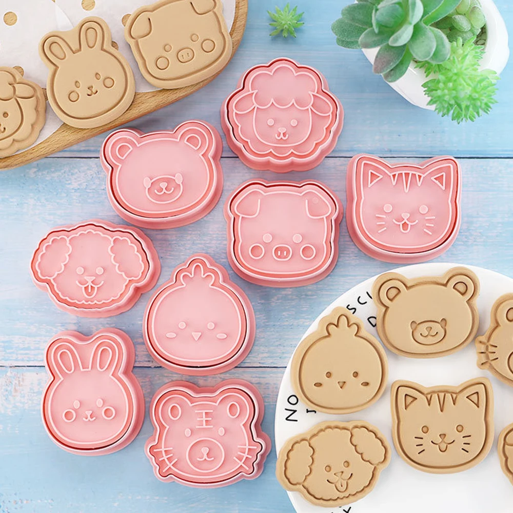 

8Pcs Animal Head Cookie Cutter Biscuit Mold 3D Press Plastic Cookie Mold Fondant Baking Pastry Bakeware Tool Cookie Decoration