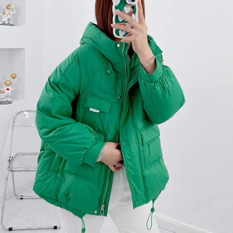 bread jacket down jacket female short section 2022 new Korean version loose hooded small white duck down student