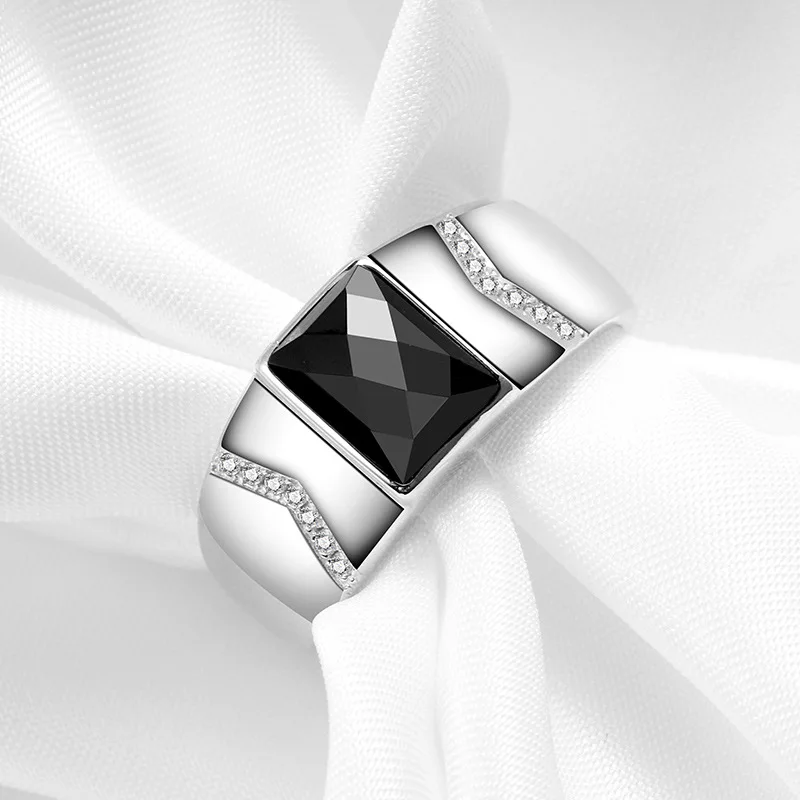 

Мужское регулируемое кольцо из серебра 925 пробы с черным агатом