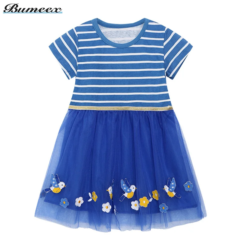 

Bumeex Girl Dress Summer Children's Short-sleeved Mesh Dresses Party Birthday Clothing Princess Dress for Girls Kids Clothes