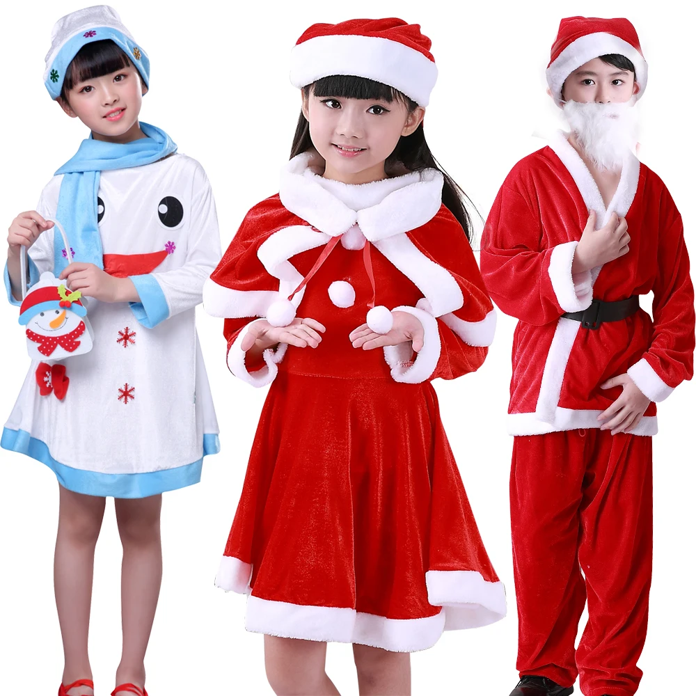 

Kids Christmas Cosplay Costumes Santa Claus Baby X-Mas Outfit Dress/Pants+Tops+Hat+Cloak+Belt 4Pcs/lots Set for Boys Girls