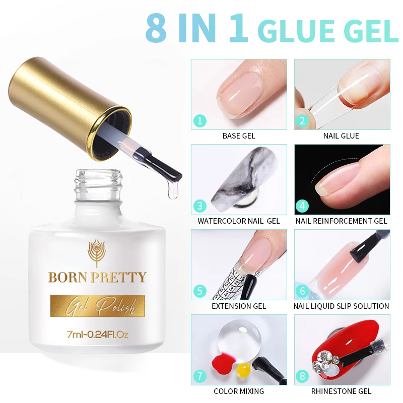 

BORN PRETTY 8-in-1 Nail Glue Gel Nail Polish Transparent Clear 7ml Function Gel Soak Off Nail Art Gel Varnish Thickness Base Gel