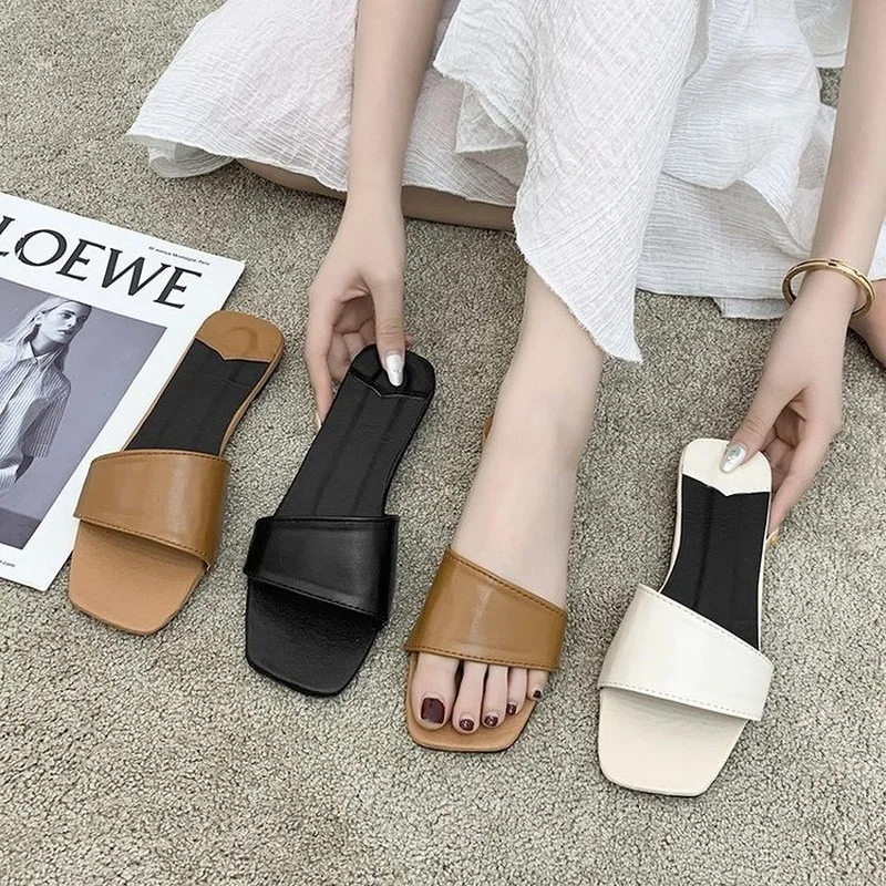

2022 New Summer Fashion Women Flat Slippers Square Head Fish Mouth Sandals Indoor Home Oroutdoor Sports Beach Comfortable Shoes