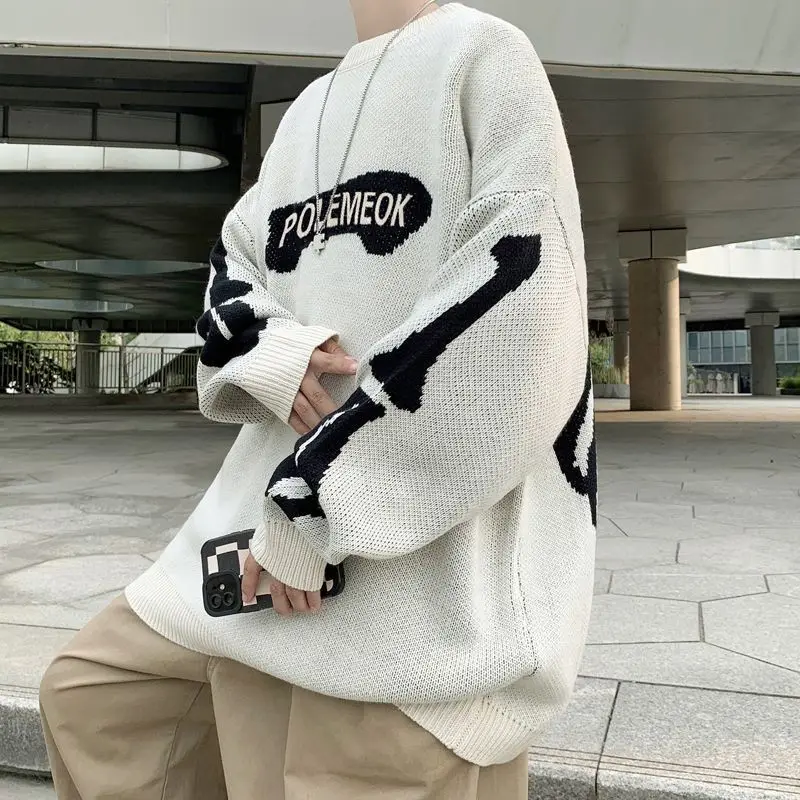 Skull  Knitted Sweater Casual Oversize Autumn And Winter Men's Women's Print Tideshec Torn Cute Korean Clothing Fashion Sweaters