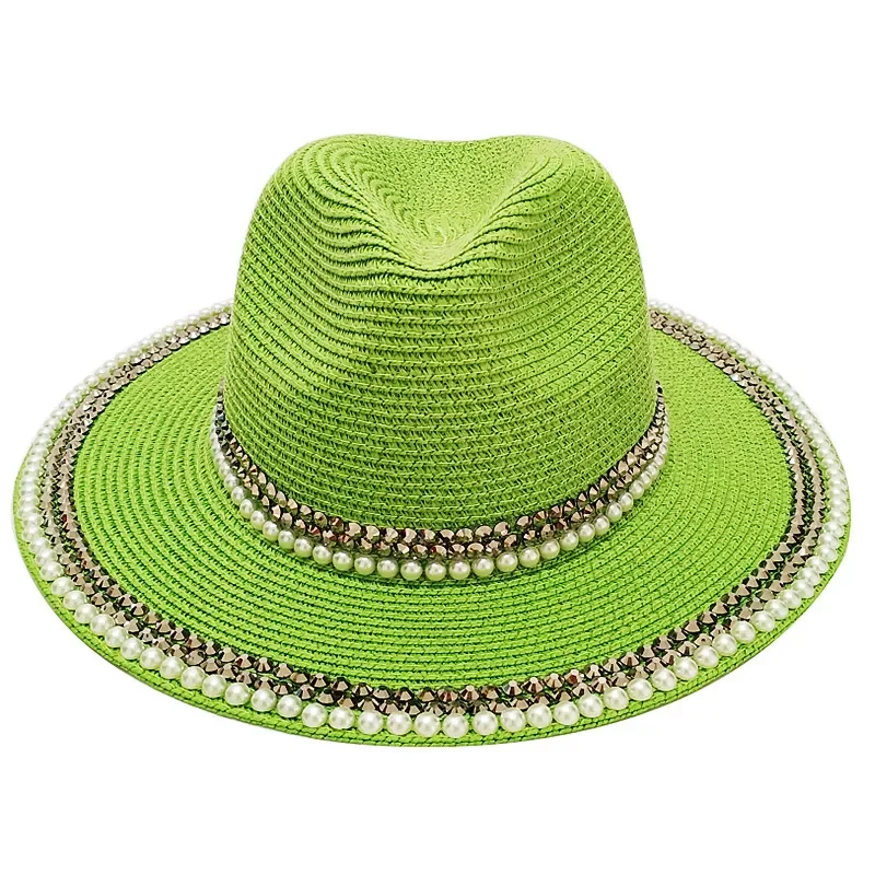 hat summer new style rhinestone design sun hat ladies straw hat fedora hat top hat unisex hat sun hat unisex activity hat