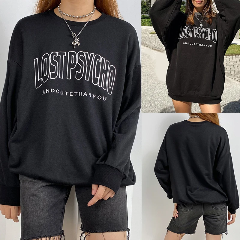 

Women Oversize Hoody Top Y2K Aesthetics Streetwear O Neck Female Sweatshirts Gothic Hoodies