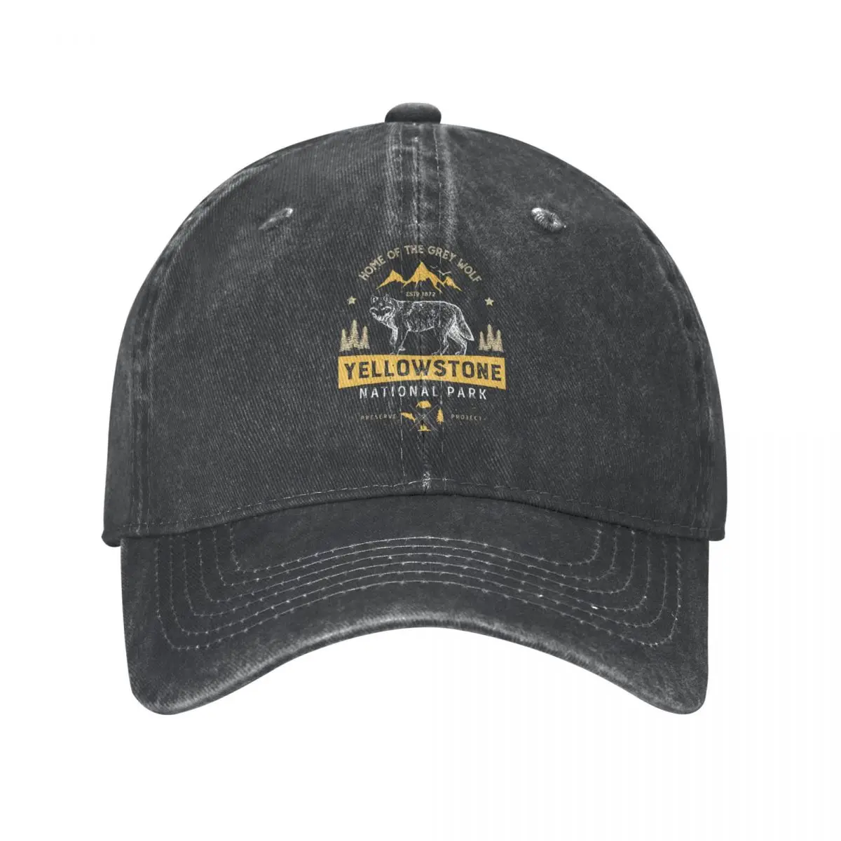 

Yellowstone National Park Grey Wolf Vintage Gifts Washed Cotton Baseball Cap Sun Hats Cap Hats Spring Autumn Classic Casquette