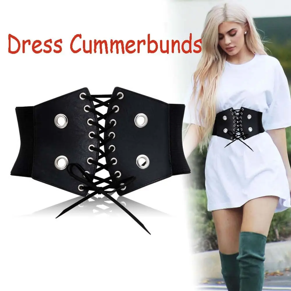

Woman Wild Rivet Fashion Female Black Dress Cummerbunds Waistband Wide Belt Slimming Belt