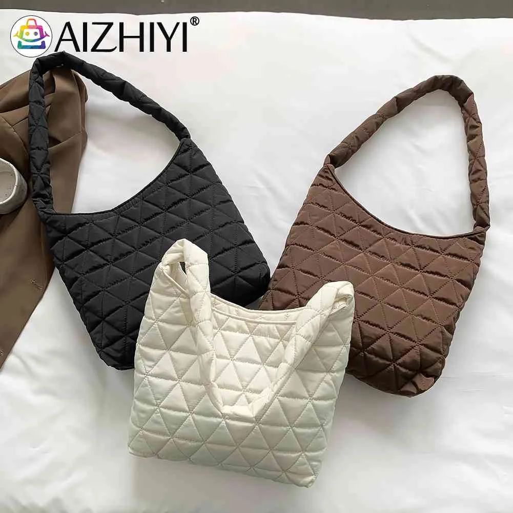 

Fashion Underarm Handbag Cotton Soft Shoulder Handbag Quilted Rhombus Pattern Lightweight Female Travel Daily Purse 2023 New
