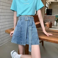 jeans skirts woman fashion 2022 summer sexy women denim mini skirt korean high waist blue short skirt with belt