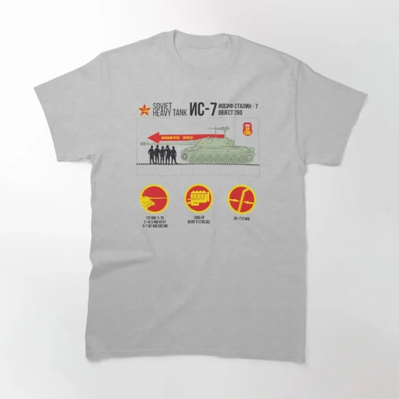 Советская футболка с инфографической надписью Heavy Tank IS-7 из 100% хлопка круглым