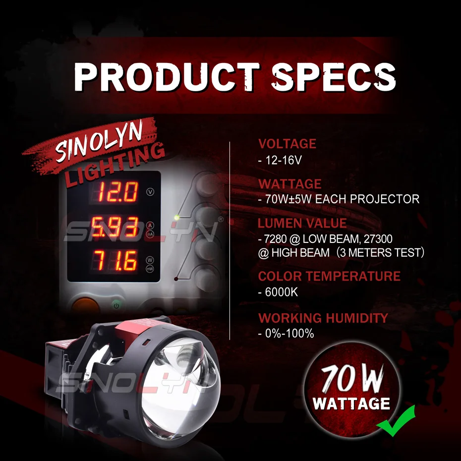 Sinolyn 140 Вт Светодиодная лампа s гиперболоидный лазер Bi LED Hella светодиодная передняя