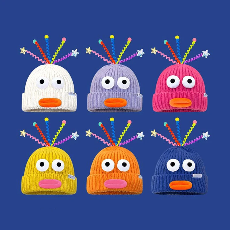 

Cute Cartoon Funny Woolen Hat For Women Girls Autumn And Winter Warm Little Monster Parent-child Friends Knitted Hat